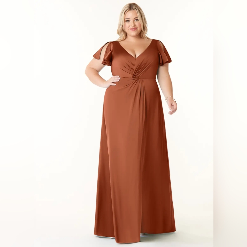 Azazie Soren Stretch Satin Dress Cedar Rose 20